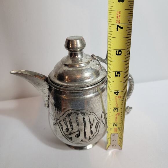 Embossed Turkish Moroccan Teapot Nickel Copper 16 oz - Picture 11 of 13